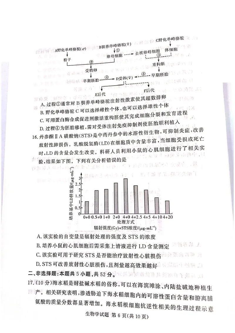 湘豫名校联考2025届高三下学期第三次模拟考试生物试卷（含答案）_2025年5月_250501湘豫名校联考2024-2025学年高三春季第三次模拟考试（全科）