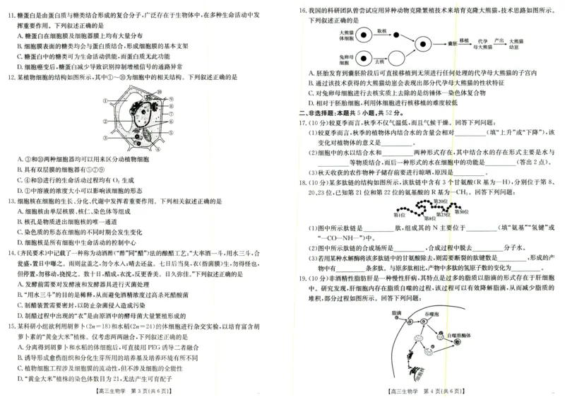 生物试题_2025年9月_250906陕西金太阳2025年9月高三联考（15C）（全科）_生物