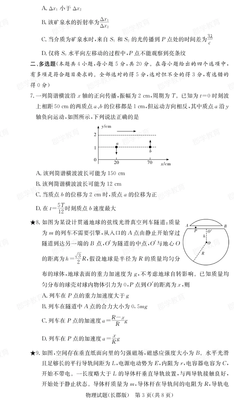 湖南省炎德&middot;英才大联考长郡中学2025届高三月考试卷（六）物理_2025年2月_250209湖南省炎德&middot;英才大联考长郡中学2025届高三月考试卷（六）（全科）