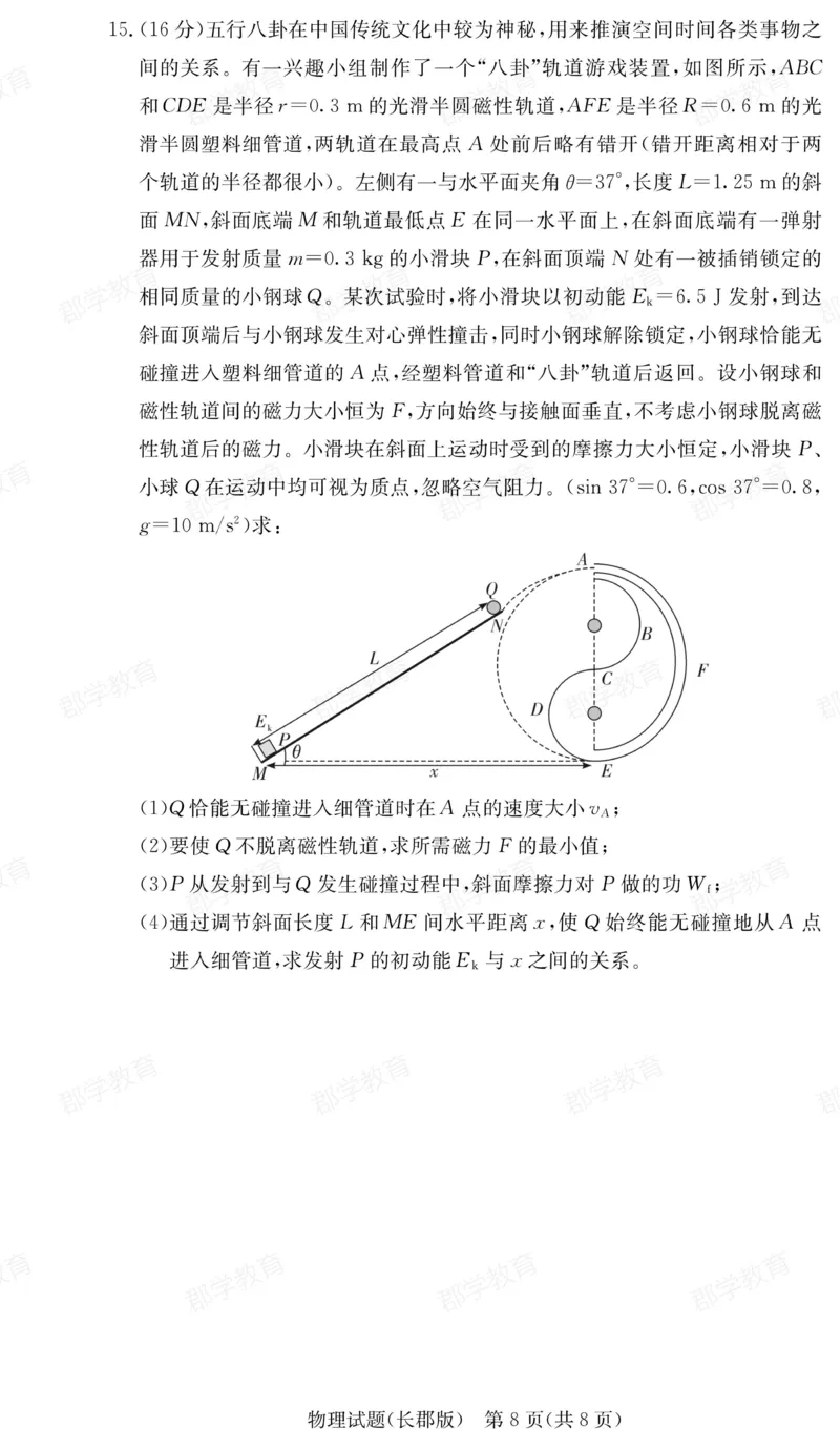 湖南省炎德&middot;英才大联考长郡中学2025届高三月考试卷（六）物理_2025年2月_250209湖南省炎德&middot;英才大联考长郡中学2025届高三月考试卷（六）（全科）