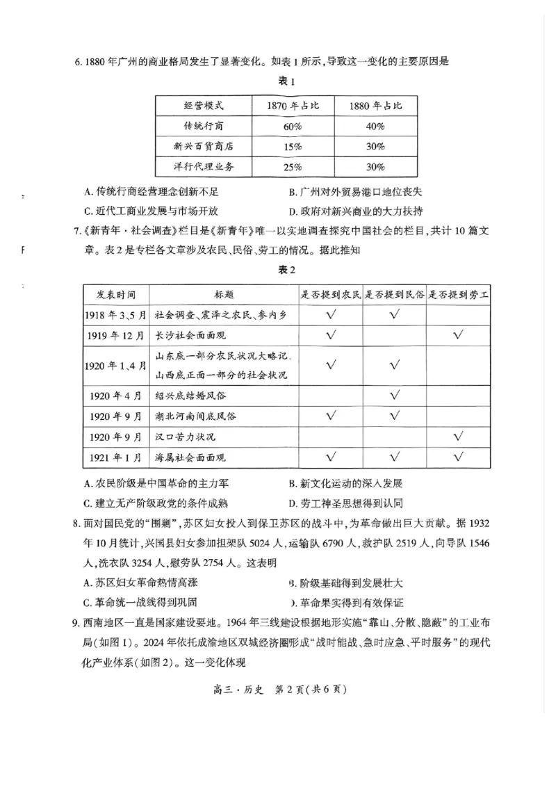 贵州省黔南布依族苗族自治州2025届高三年级第三次模拟考试历史_2025年4月_250418贵州省黔南布依族苗族自治州2025届高三年级第三次模拟考试（全科）