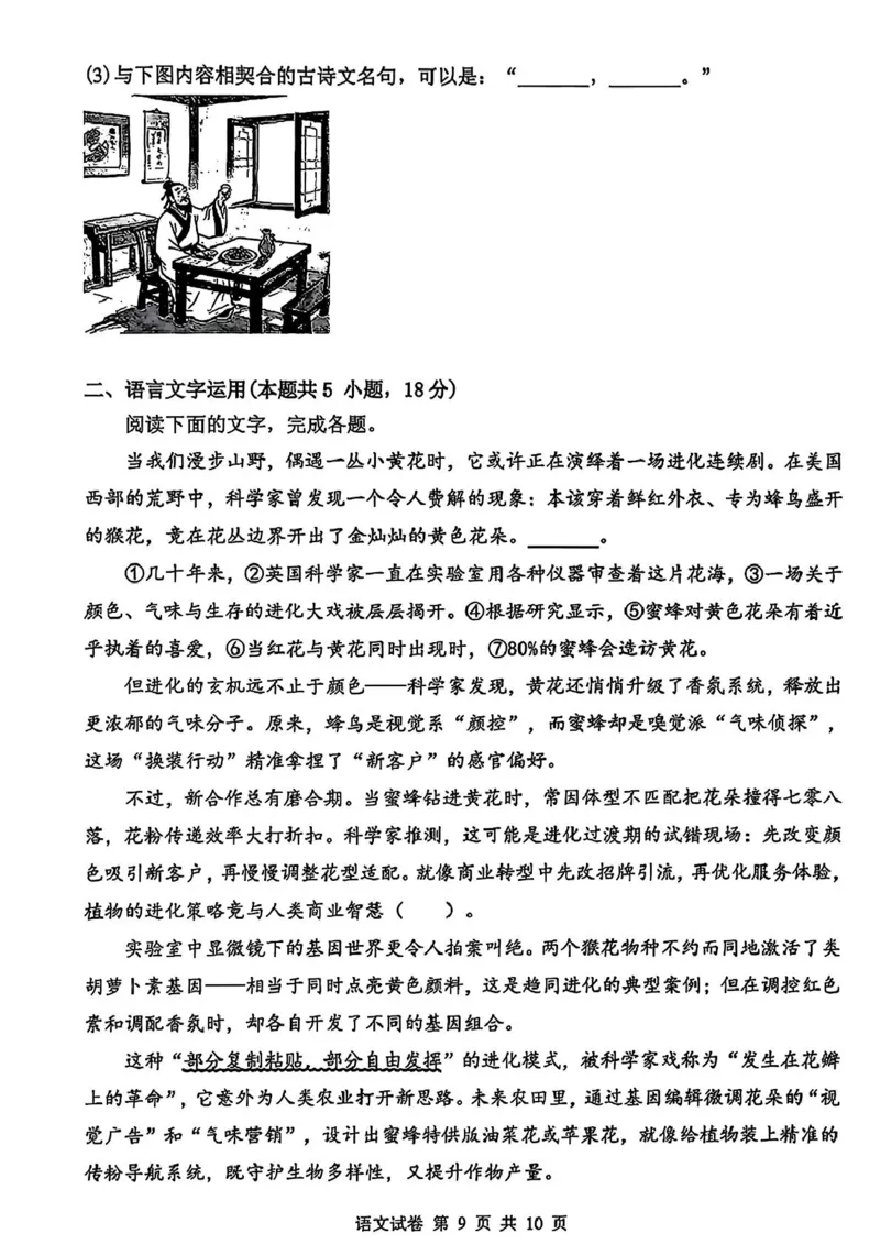 湖北省腾云联盟2026届高三上学期开学考试语文试卷（含答案）_2025年8月_250813湖北省腾云联盟2026届高三上学期开学考试