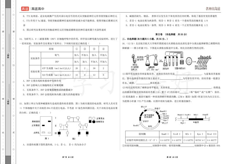 (8.47)-点睛押题卷&mdash;&mdash;重庆卷_2024高考押题卷_132024高途全系列_26高途点睛卷_2024点睛密卷-生物
