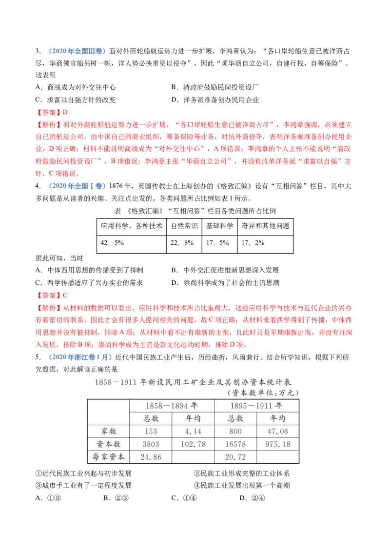 专题05晚清时期的内忧外患与救亡图存（教师卷）_近10年高考真题汇编（必刷）_十年（2014-2024）高考历史真题分项汇编（全国通用）