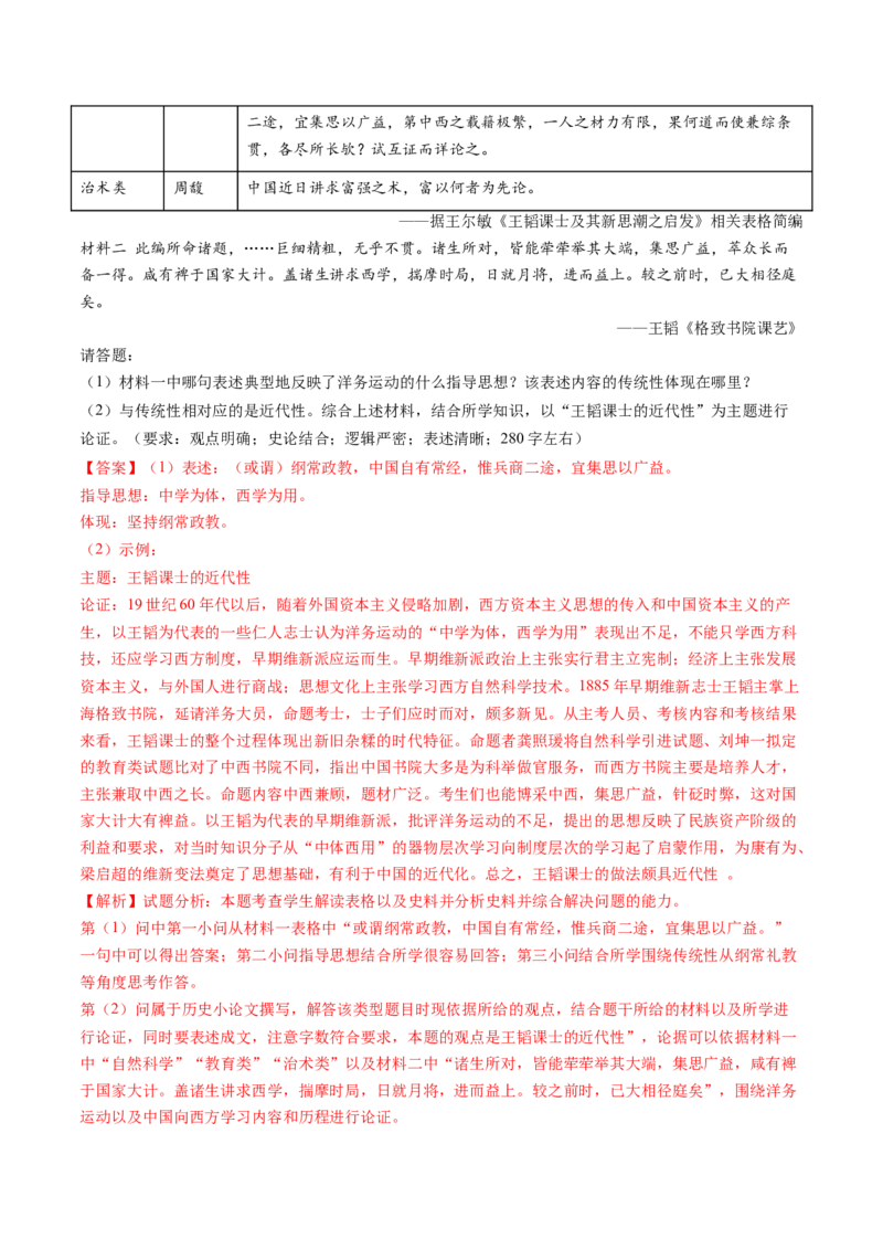 专题05晚清时期的内忧外患与救亡图存（教师卷）_近10年高考真题汇编（必刷）_十年（2014-2024）高考历史真题分项汇编（全国通用）