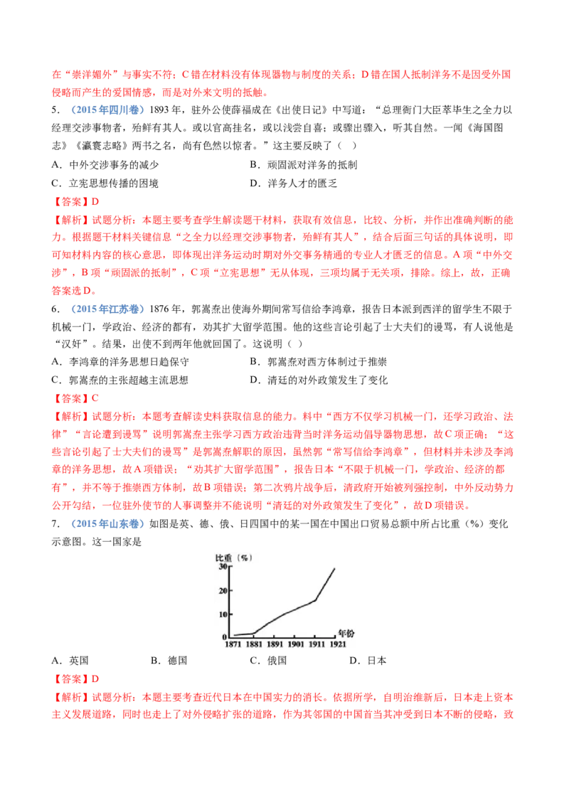 专题05晚清时期的内忧外患与救亡图存（教师卷）_近10年高考真题汇编（必刷）_十年（2014-2024）高考历史真题分项汇编（全国通用）