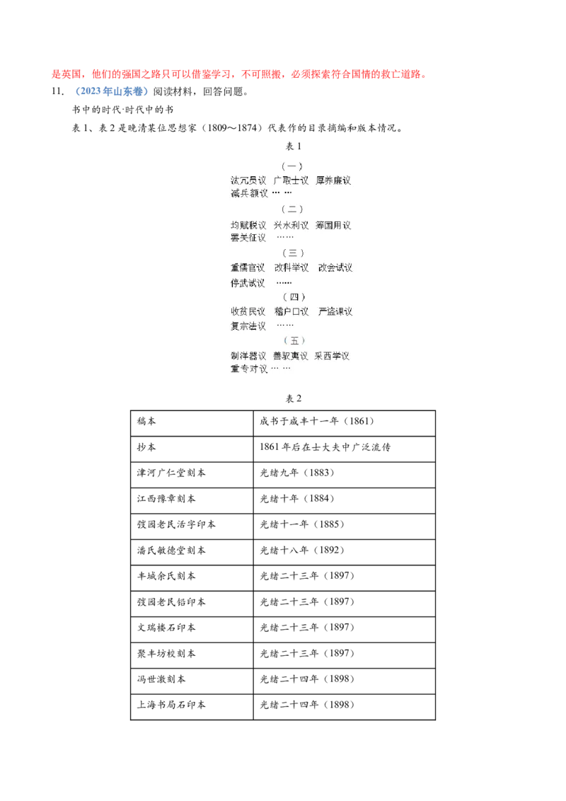 专题05晚清时期的内忧外患与救亡图存（教师卷）_近10年高考真题汇编（必刷）_十年（2014-2024）高考历史真题分项汇编（全国通用）