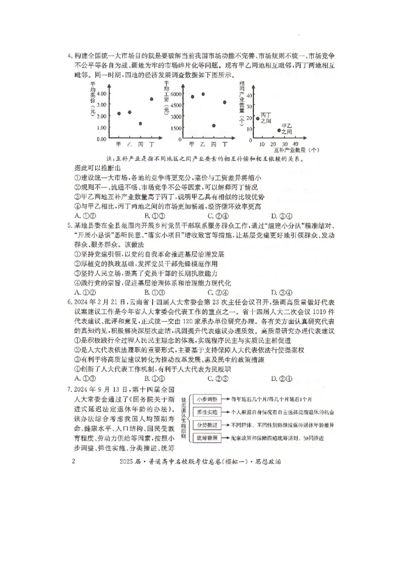 湖南省2025届普通高中名校联考信息卷（模拟一）政治_2025年3月_250331湖南省2025届普通高中名校联考信息卷（模拟一）（全科）_湖南省2025届普通高中名校联考信息卷（模拟一）政治