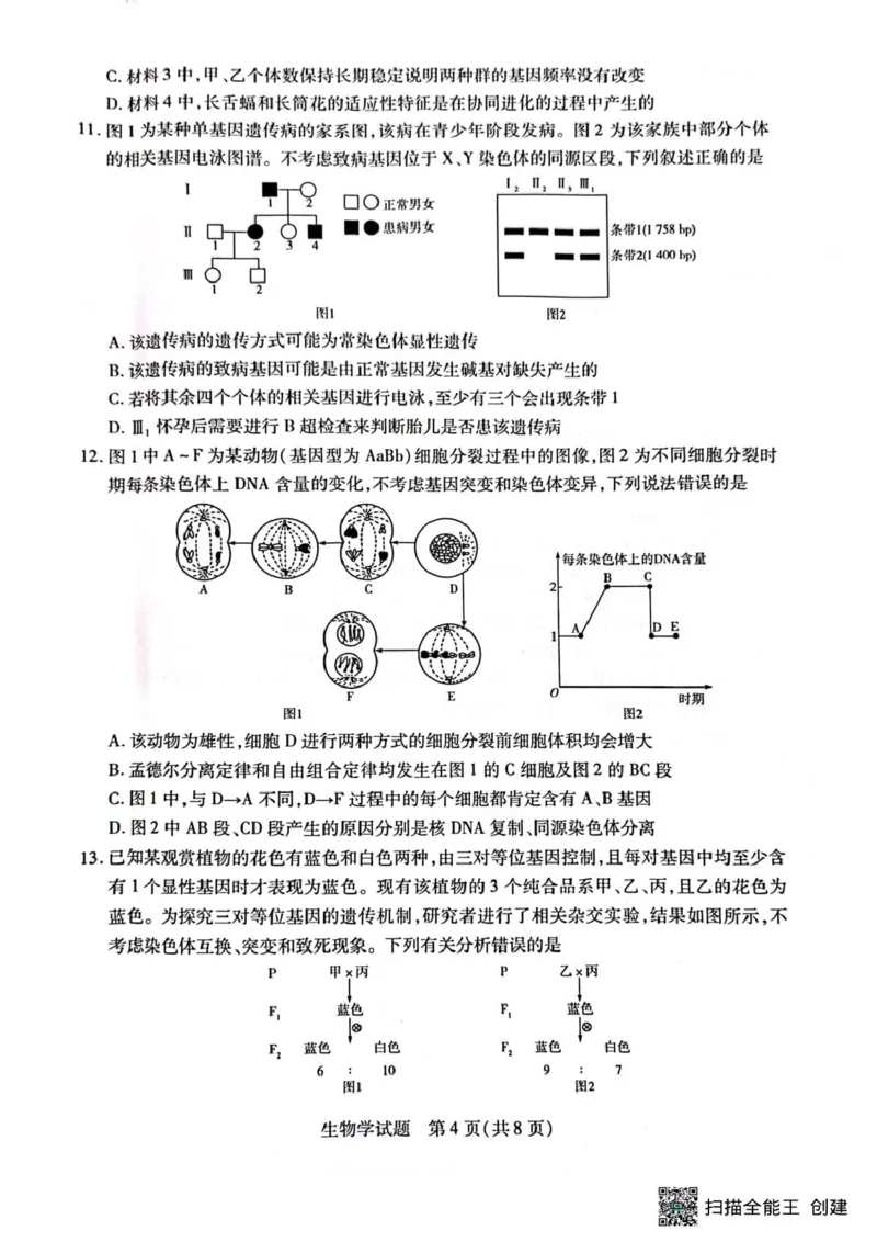 安徽卓越县中联盟2024&mdash;2025学年高三下学期5月份检测生物试题+答案_2025年5月_250508安徽省卓越县中联盟2024-2025学年高三下学期5月检测