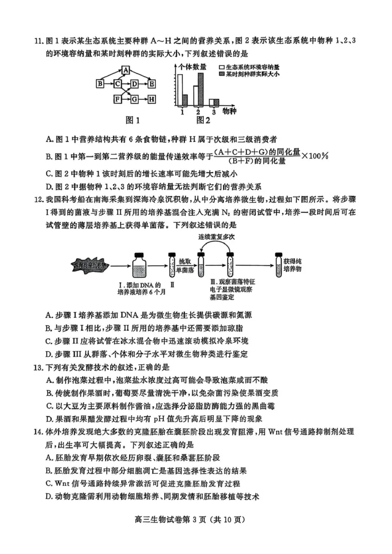 江苏省盐城市、盐城市2024-2025学年高三下学期第二次模拟考试生物试题（PDF版，无答案）_2025年3月_250321江苏省南京市、盐城市2025届高三第一次模拟考试（全科）