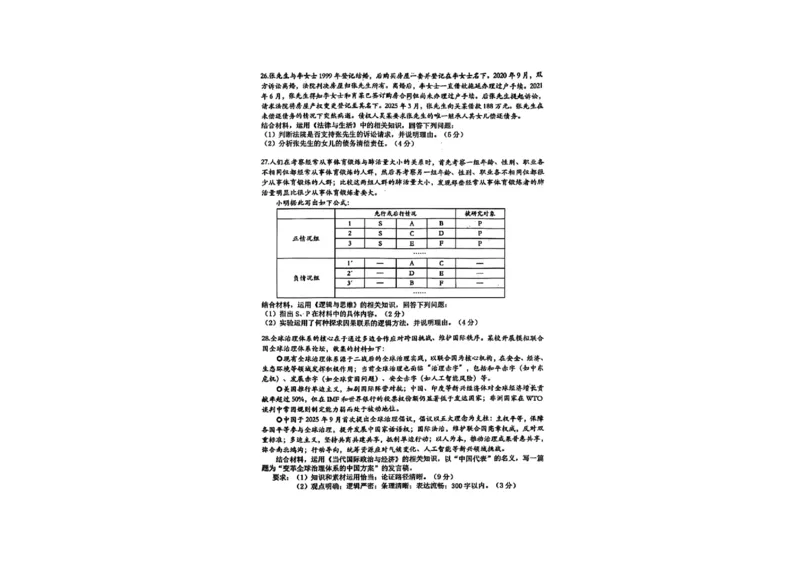 政治试题-台州市2026届高三第一次教学质量评估_2025年11月_251117浙江台州一模-台州市2026届高三第一次教学质量评估（全科）_浙江省台州市2026届高三第一次教学质量评估政治