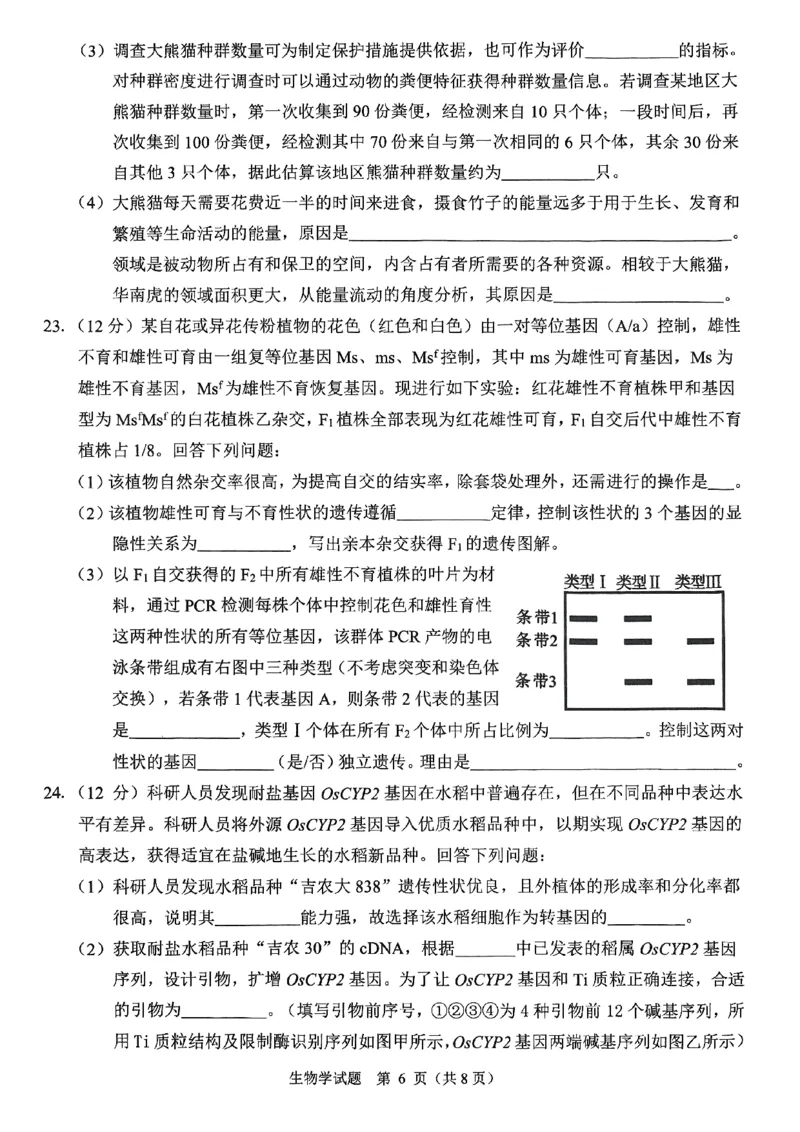 浙江省诸暨市2025年5月高三适应性考试-生物_2025年5月_250515浙江省诸暨市2025年5月高三适应性考试（全科）