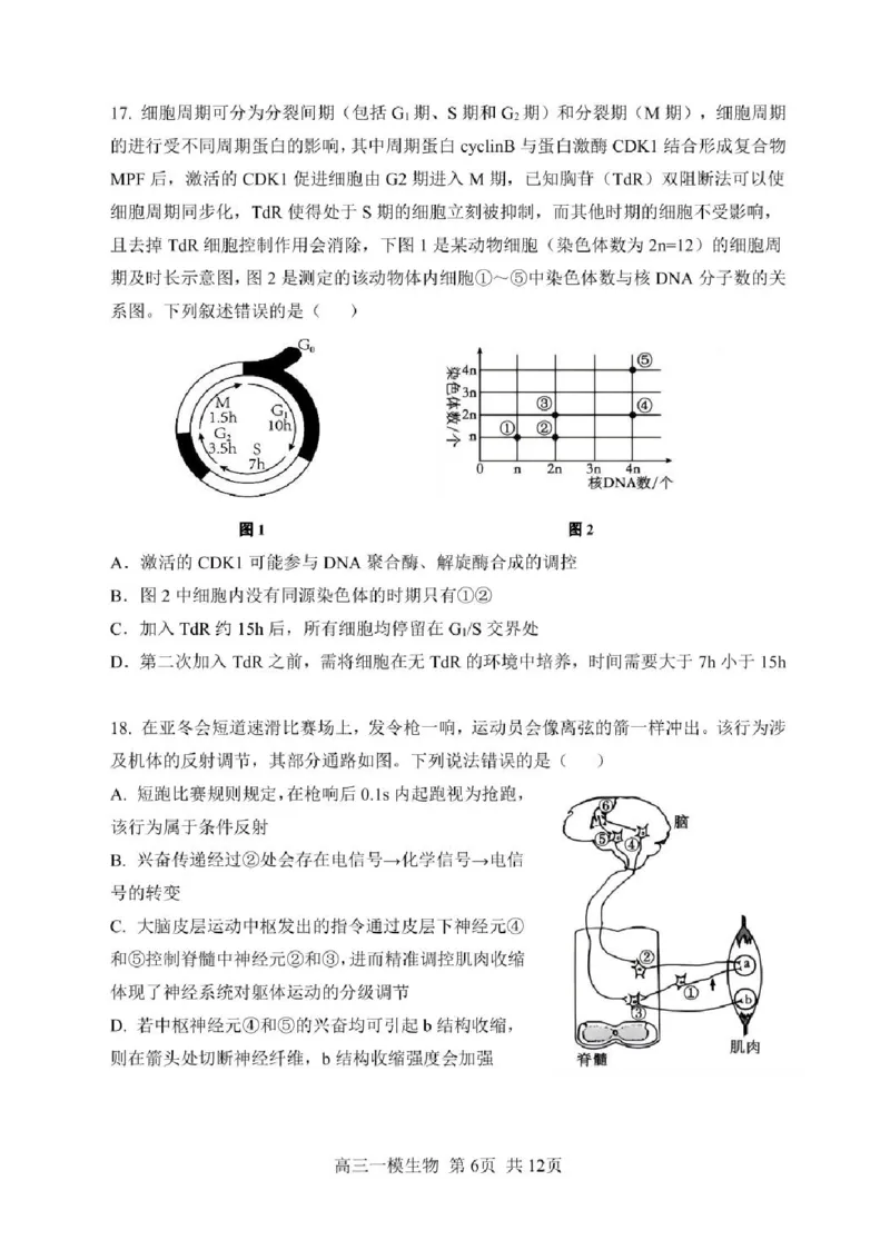 哈三中2025年高三学年第一次模拟考试生物试题+答案_2025年3月_250305黑龙江省哈尔滨市第三中学校2025年高三学年第一次模拟考试（全科）