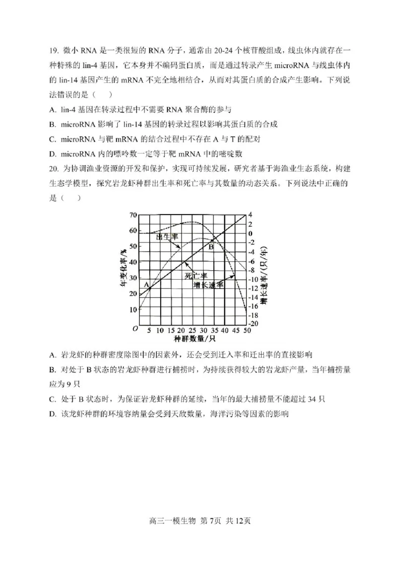 哈三中2025年高三学年第一次模拟考试生物试题+答案_2025年3月_250305黑龙江省哈尔滨市第三中学校2025年高三学年第一次模拟考试（全科）