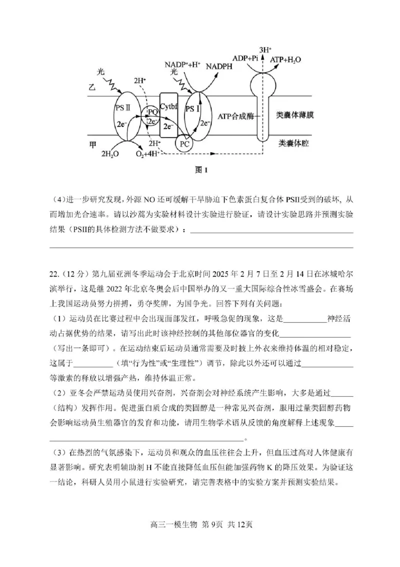 哈三中2025年高三学年第一次模拟考试生物试题+答案_2025年3月_250305黑龙江省哈尔滨市第三中学校2025年高三学年第一次模拟考试（全科）