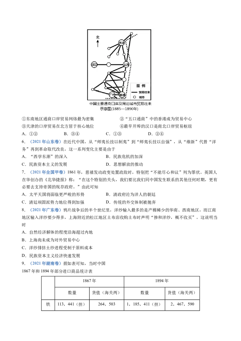 专题05晚清时期的内忧外患与救亡图存（学生卷）_近10年高考真题汇编（必刷）_十年（2014-2024）高考历史真题分项汇编（全国通用）