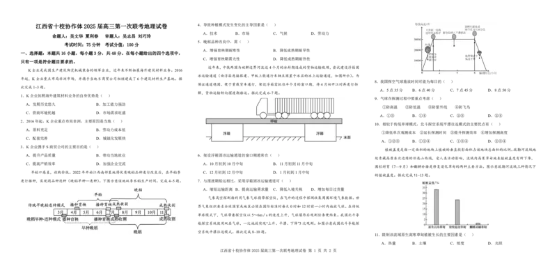 地理试卷_2025年1月_250112江西五市十校联考暨江西省十校协作体2025届高三第一次联考_江西省十校协作体2024-2025学年高三上学期第一次联考地理