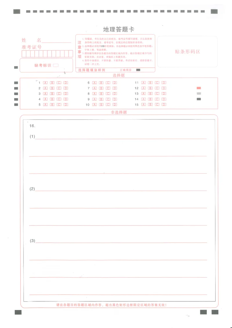 地理答题卡_2025年5月_2505242025届湖北省武汉市高三五月模拟训练（全科）_地理