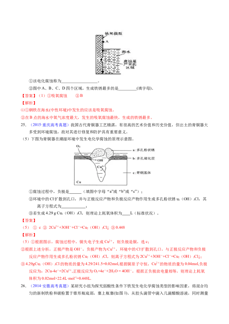 专题51金属的腐蚀与防护（解析卷）_近10年高考真题汇编（必刷）_十年（2014-2024）高考化学真题分项汇编（全国通用）_十年（2014-2023）高考化学真题分项汇编（全国通用）