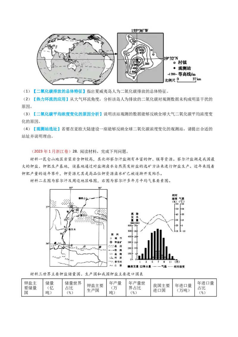 专题03地球上的大气及其运动-学易金卷：2023年高考真题和模拟题地理分项汇编（原卷卷）_近10年高考真题汇编（必刷）_十年（2014-2024）高考地理真题分项汇编（全国通用）