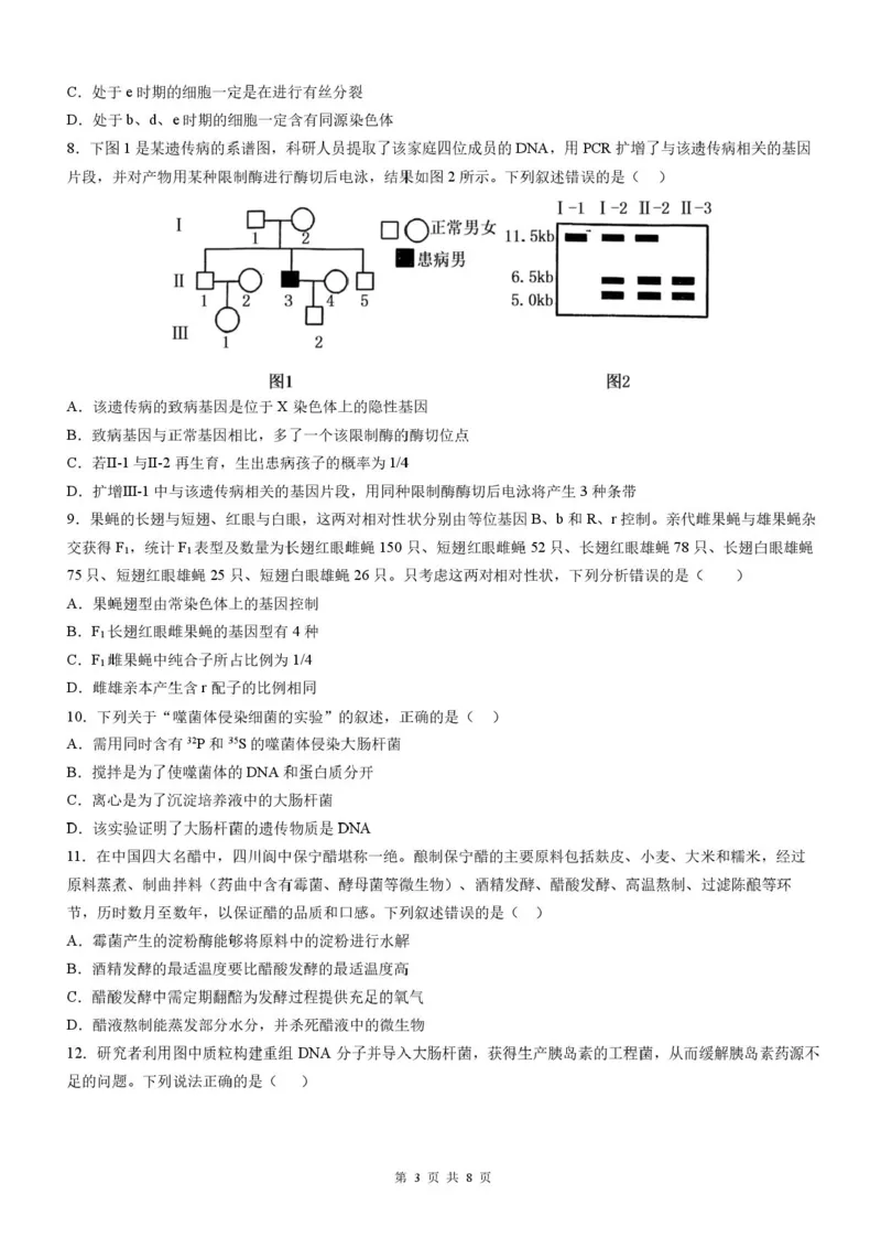 四川省成都市石室中学2025-2026学年高三上学期10月月考+生物_2025年10月_251016四川省成都市石室中学2025-2026学年高三上学期10月月考（全科）