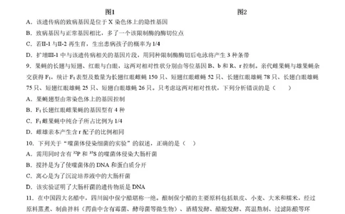 四川省成都市石室中学2025-2026学年高三上学期10月月考+生物_2025年10月_251016四川省成都市石室中学2025-2026学年高三上学期10月月考（全科）