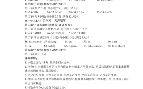 山东省泰安市2025届高三四模检测英语答案_2025年5月_250520山东省泰安市2025届高三四模检测（泰安四模）（全科）
