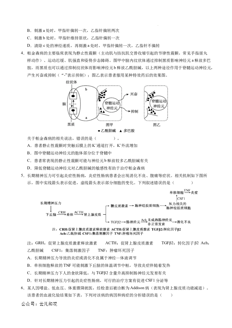 高二生物期中模拟卷测试范围：第1~5章（考试版A4）（天津专用）(1)_1多考区联考_1021高二期中模拟卷（天津专用）黄金卷：2024-2025学年高二上学期期中模拟考试