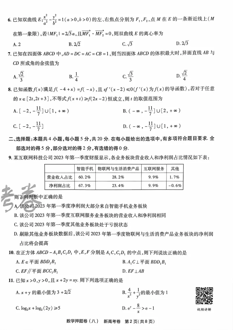 23押题卷丨最后一卷丨新高考数学_2023高考押题卷_2023版天星金考卷最后一卷_新高考版_最后一卷&middot;数学
