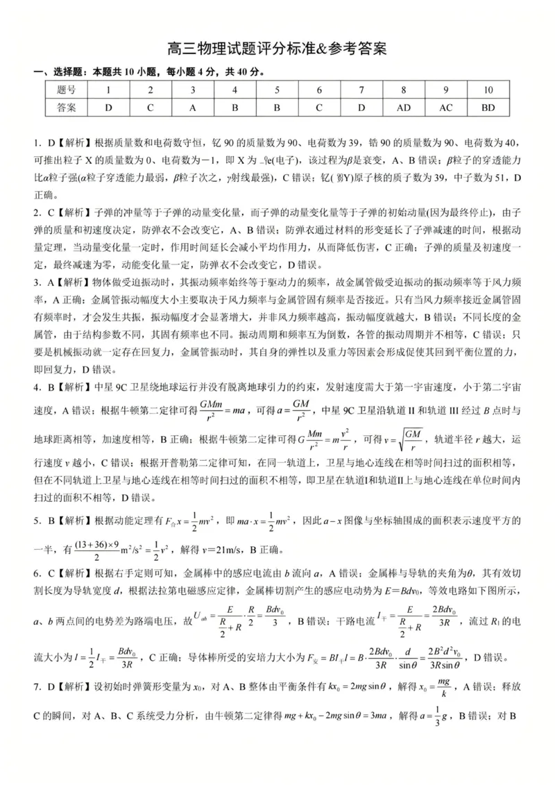 物理试卷参考答案_2025年8月_250814湖北省腾云联盟2026届高三上学期开学考试（全科）_湖北省腾云联盟2026届高三上学期开学考试物理