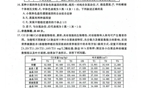 河池市2024年秋季学期高三期末学业水平质量检测生物_2025年1月_250118广西壮族自治区河池市2024年秋季学期高三期末学业水平质量检测（全科）