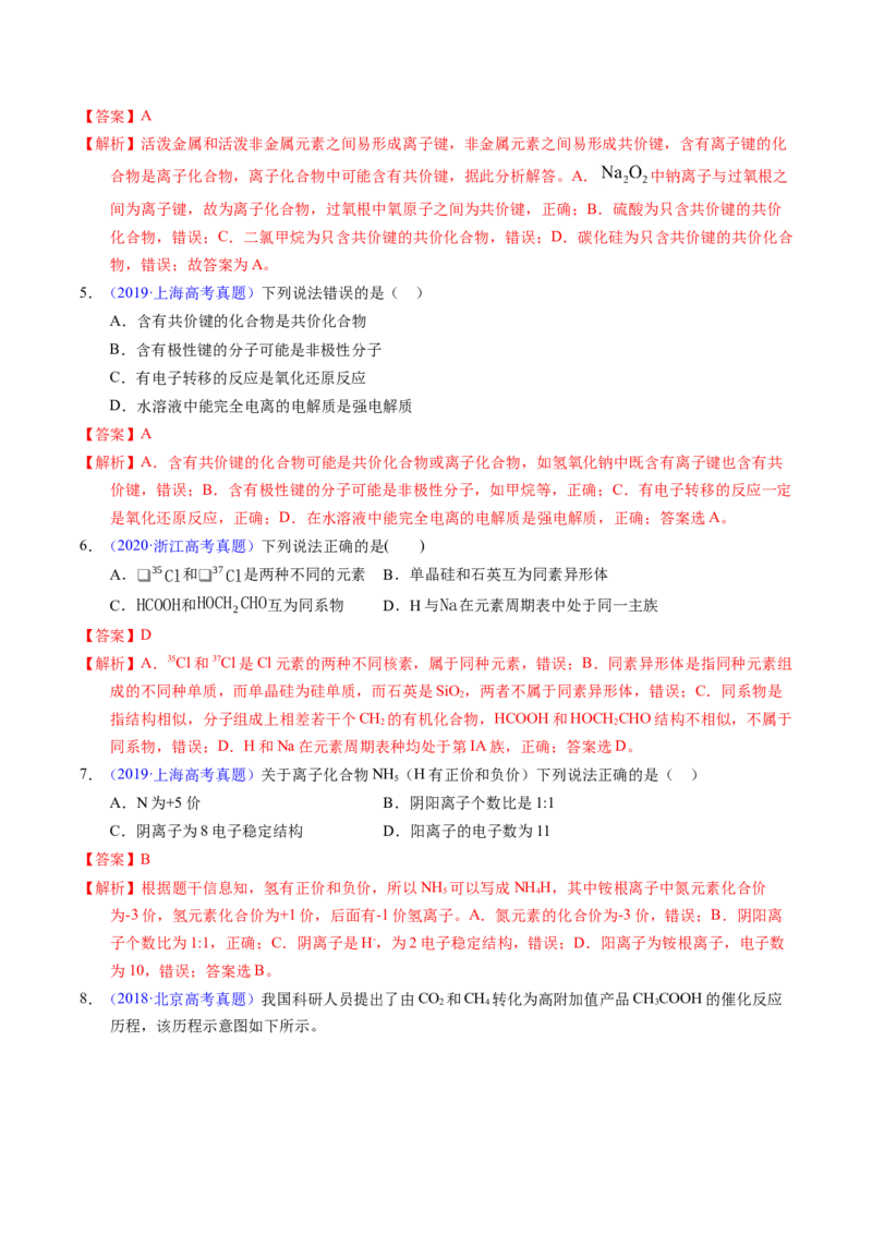 专题29化学键（解析卷）_近10年高考真题汇编（必刷）_十年（2014-2024）高考化学真题分项汇编（全国通用）_十年（2014-2023）高考化学真题分项汇编（全国通用）