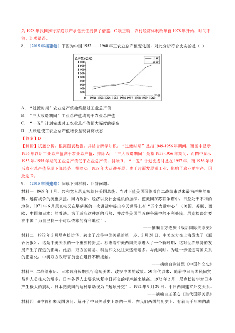 专题09中华人民共和国成立和社会主义革命与建设（解析卷）_近10年高考真题汇编（必刷）_十年（2014-2024）高考历史真题分项汇编（全国通用）