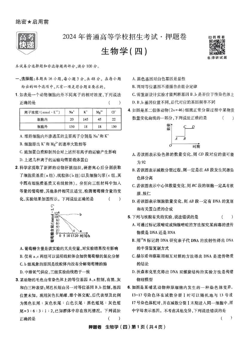 万向思维生物生物试卷合集_2024高考押题卷_112024高考快递全系列_（新高考）《万向思维&middot;高考快递高考押题卷》8套_万向思维&middot;高考快递高考押题卷8套生物