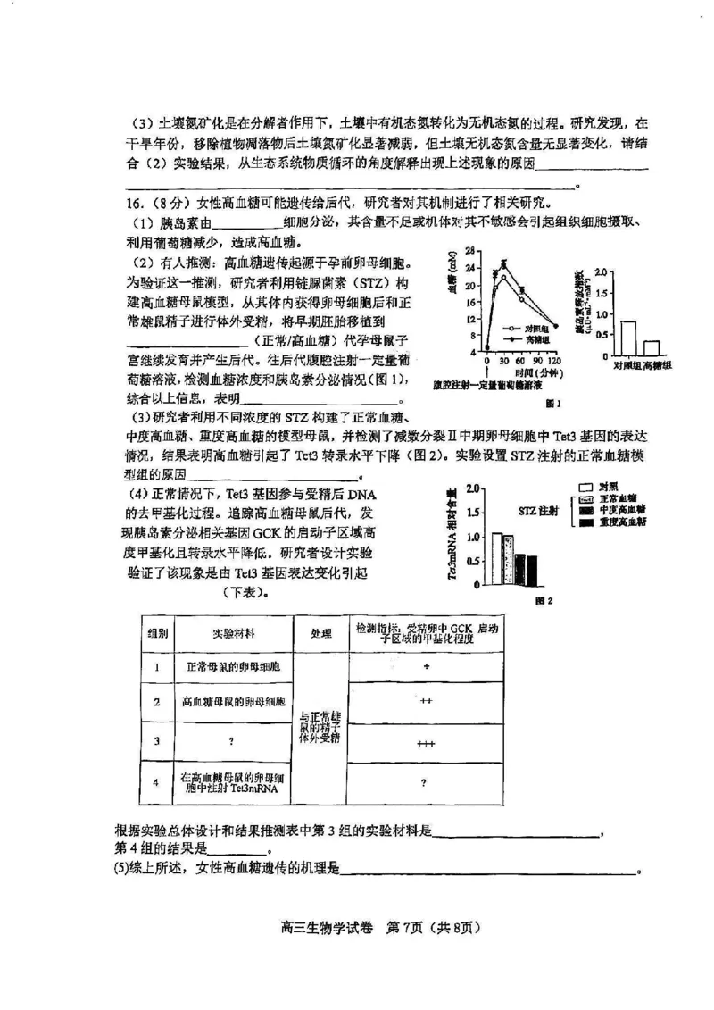 天津市河东区2024-2025学年高三上学期期末质量检测生物+答案_2025年1月_250113天津市河东区2024-2025学年高三上学期期末质量检测（全科）
