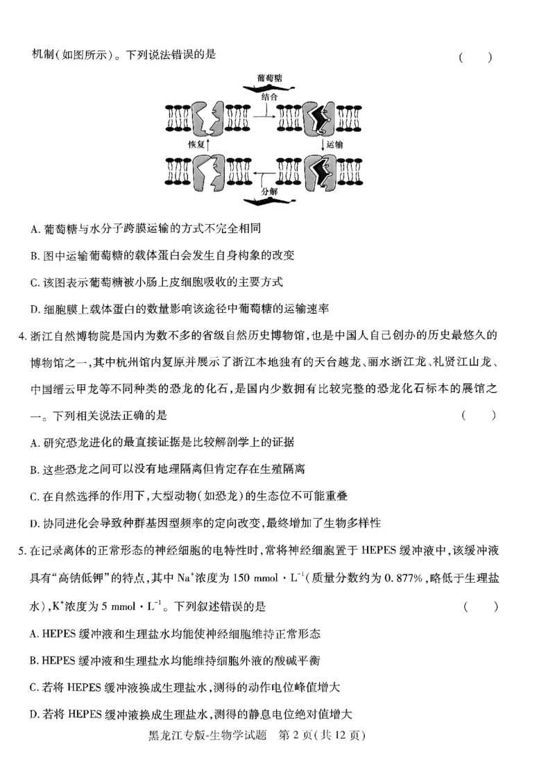 2024王后雄黑龙江专版&mdash;&mdash;生物_2024高考押题卷_22024王hou雄_（新高考）2024王后雄押题预测卷（分科版）_6.生物