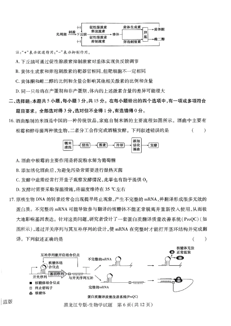 2024王后雄黑龙江专版&mdash;&mdash;生物_2024高考押题卷_22024王hou雄_（新高考）2024王后雄押题预测卷（分科版）_6.生物