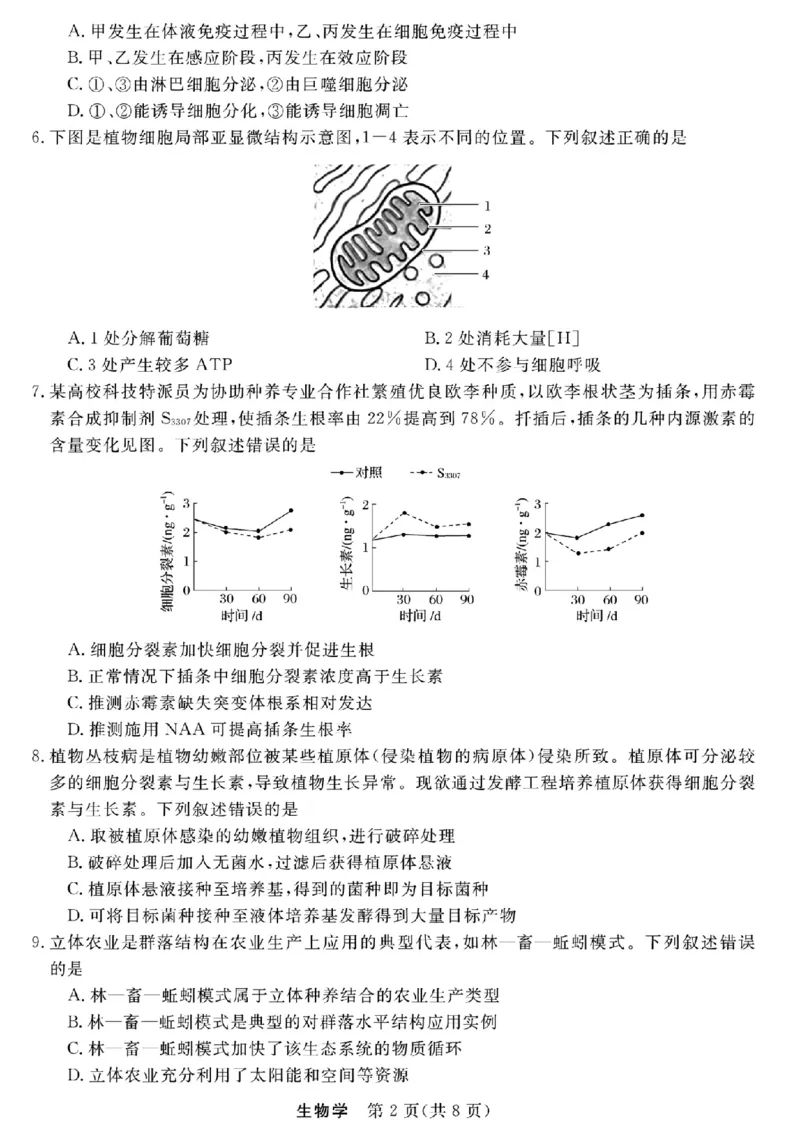 浙江强基联盟2025年8月高三联考生物_2025年8月_250828浙江强基联盟2025年8月高三联考（全科）
