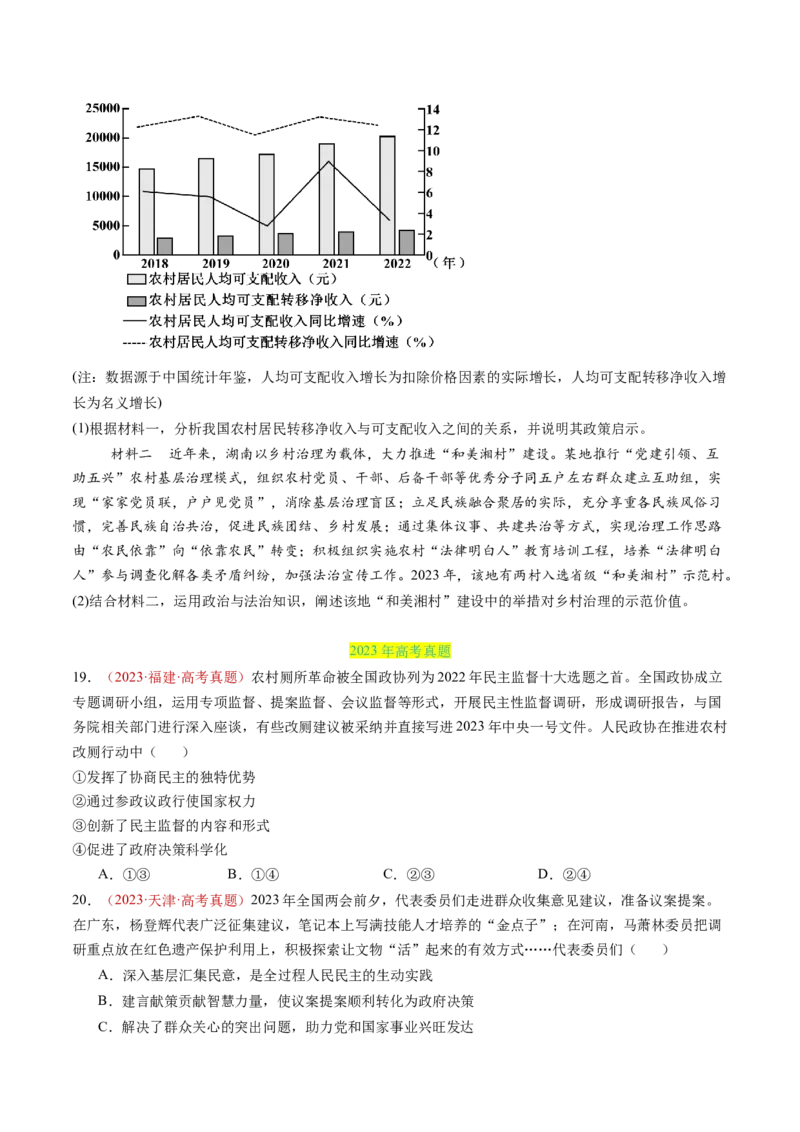 专题05人民当家作主-三年（2022-2024）高考政治真题分类汇编（学生卷）_近10年高考真题汇编（必刷）_十年（2014-2024）高考政治真题分项汇编（全国通用）