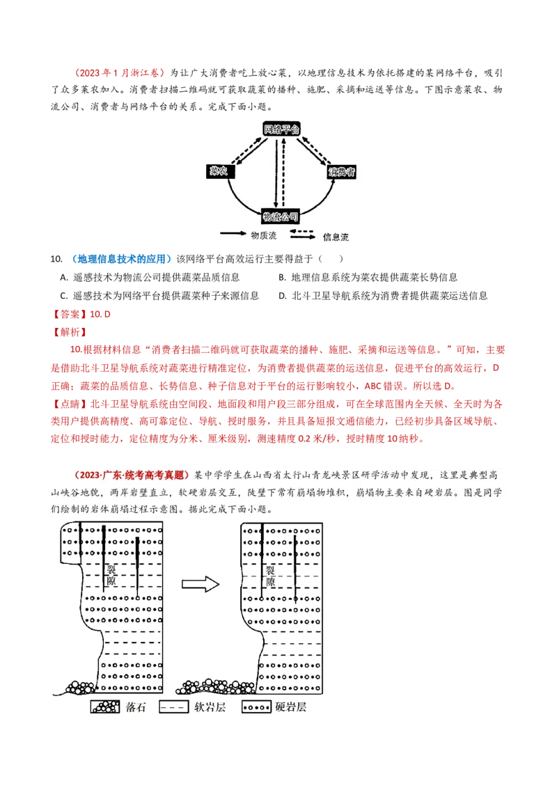 专题07自然灾害与地理信息技术-学易金卷：2023年高考真题和模拟题地理分项汇编（解析卷）_近10年高考真题汇编（必刷）_十年（2014-2024）高考地理真题分项汇编（全国通用）