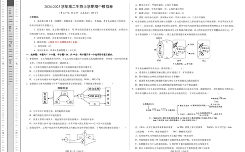 高二生物期中模拟卷测试范围：第1~5章（考试版A3）（天津专用）(1)_1多考区联考_1021高二期中模拟卷（天津专用）黄金卷：2024-2025学年高二上学期期中模拟考试