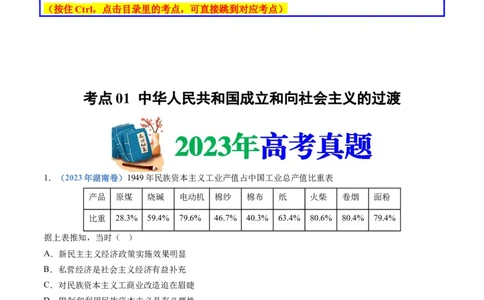 专题09中华人民共和国成立和社会主义革命与建设（学生卷）_近10年高考真题汇编（必刷）_十年（2014-2024）高考历史真题分项汇编（全国通用）