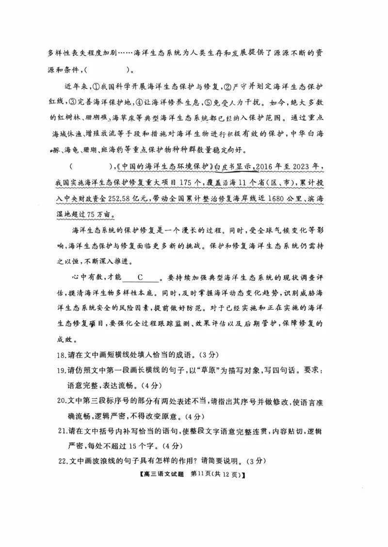 湖南省2025届元月五市州高三联考（天壹专版）语文科目_2025年1月_2501152025届湖南省永州市高考第二次模拟考试_2025届湖南省永州市高三上学期第二次模拟考试语文