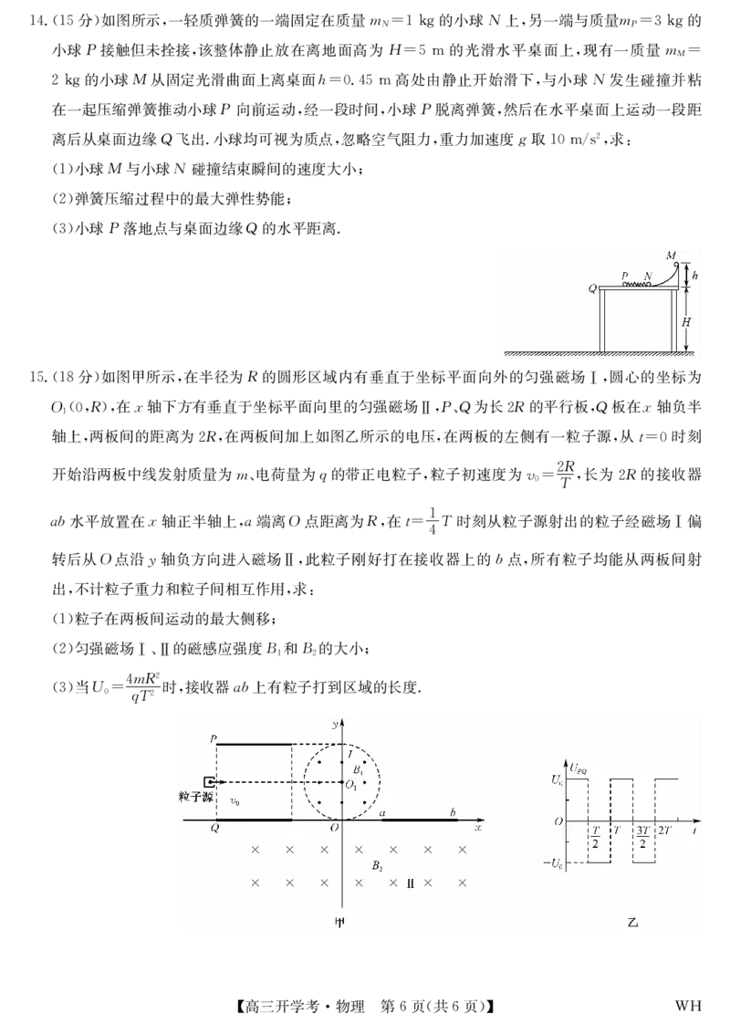 物理-湖北武汉高三8月开学考_2025年8月_250822湖北省武汉市九师联盟2026届高三上学期8月开学考试（全科）_湖北省武汉市九师联盟2026届高三上学期8月开学考试物理含解析、答题卡