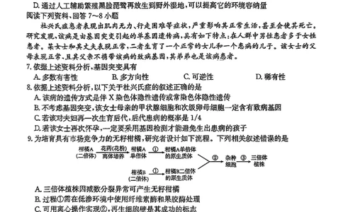 浙江省金色阳光2024-2025学年高三下学期2月适应性考试生物_2025年2月_250223浙江省金色阳光2024-2025学年高三下学期2月适应性考试（全科）