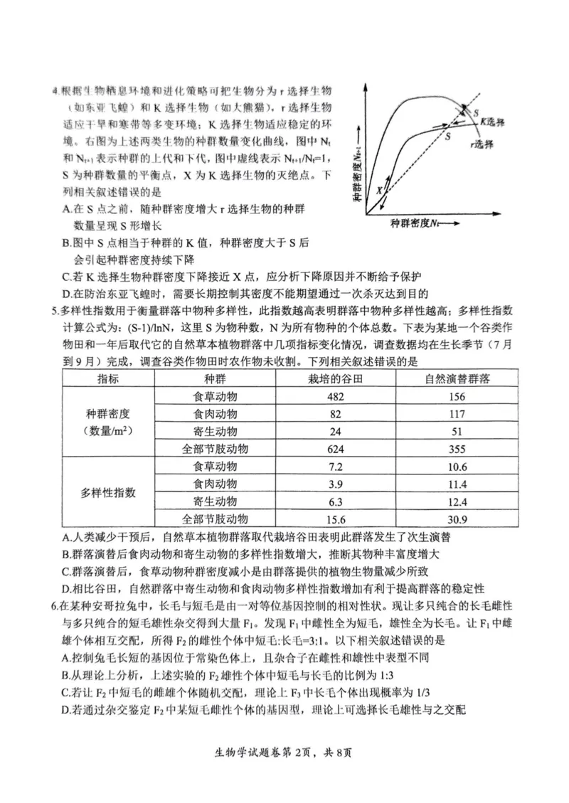 生物安徽省淮北市和淮南市2025届高三第二次质量检测（南北二模）_2025年4月_250424安徽省淮北市和淮南市2025届高三第二次质量检测（全科）