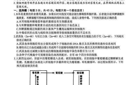 生物安徽省淮北市和淮南市2025届高三第二次质量检测（南北二模）_2025年4月_250424安徽省淮北市和淮南市2025届高三第二次质量检测（全科）