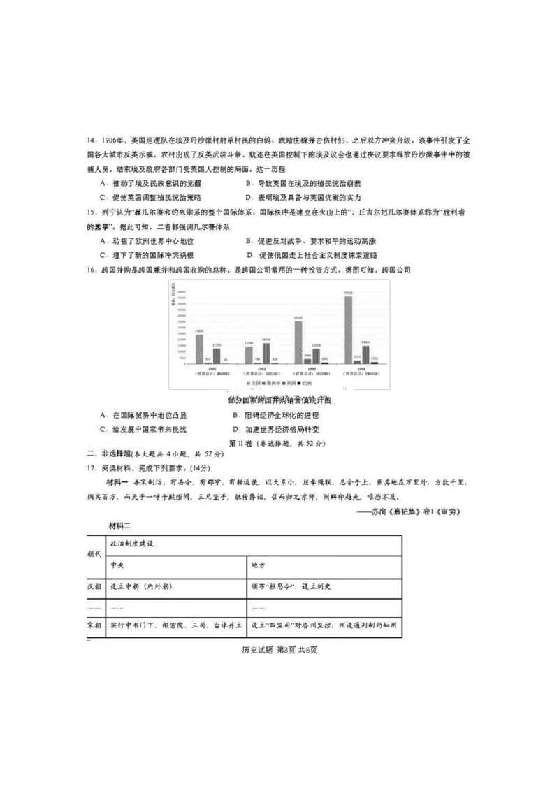 湖南省2025届高三一轮复习收官联考历史试卷_2025年2月_2502192025届湖南省高三下学期一轮复习收官联考_2025届湖南省高三下学期一轮复习收官联考历史试卷（含答案）