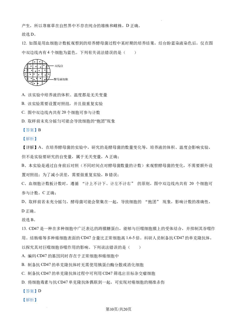 树德中学高2023级高三上开学考试+生物答案_2025年9月_250903四川省成都市树德中学高2023级高三上开学考试（全科）_四川省成都市树德中学高2023级高三上开学考试生物