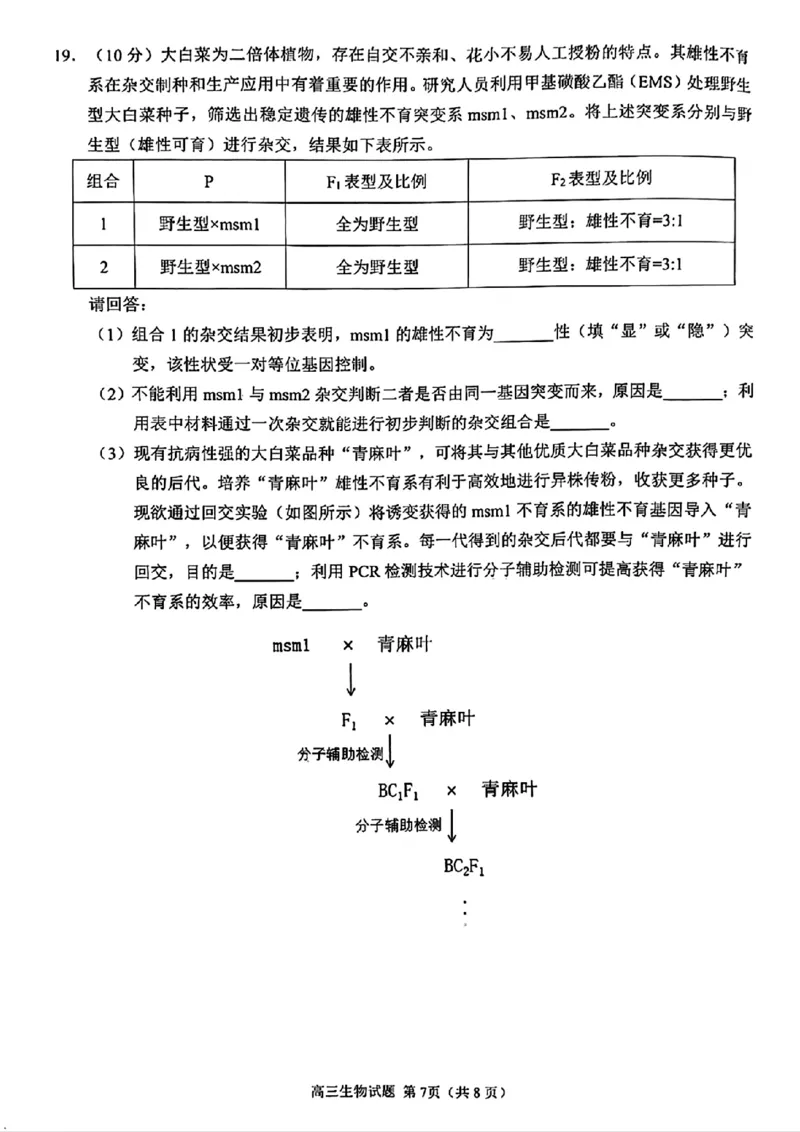 生物泉州市2025届高中毕业班适应性练习卷_2025年4月_250427福建省泉州市2025届高中毕业班适应性练习卷（泉州四检）（全科）_福建省泉州市2025届高中毕业班4月适应性练习卷生物